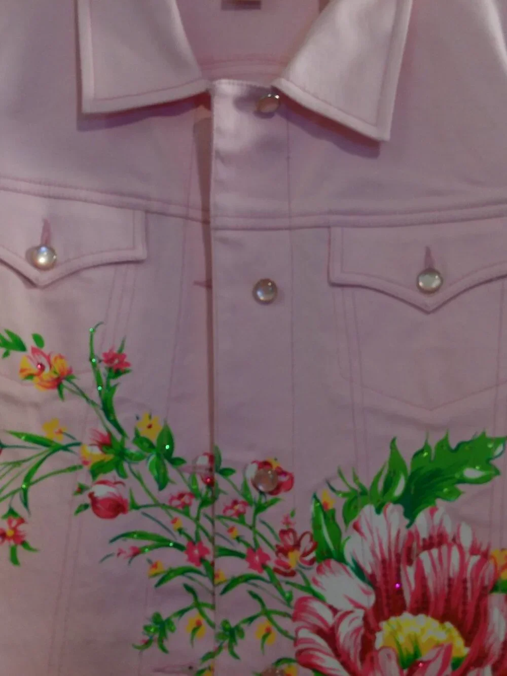 DIANE'S ESSENTIALS Pink Denim Jacket Size Large - Picture 3 of 11